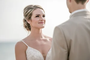 First look moment at a destination wedding captured in soft natural light