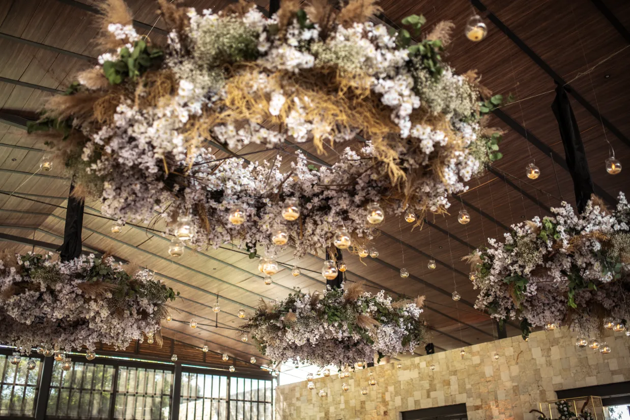 Ceiling decoration in Mexico wedding photography by Poga Studios