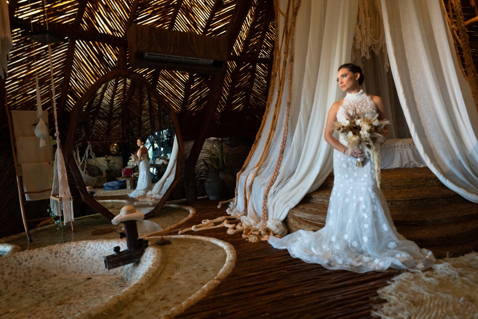 Bride getting ready, at Azulik Tulum, photographed